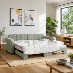 Daybed with Trundle Sofa Bed Grey 90x190 cm Space-Saving Guest Bedroom Furniture