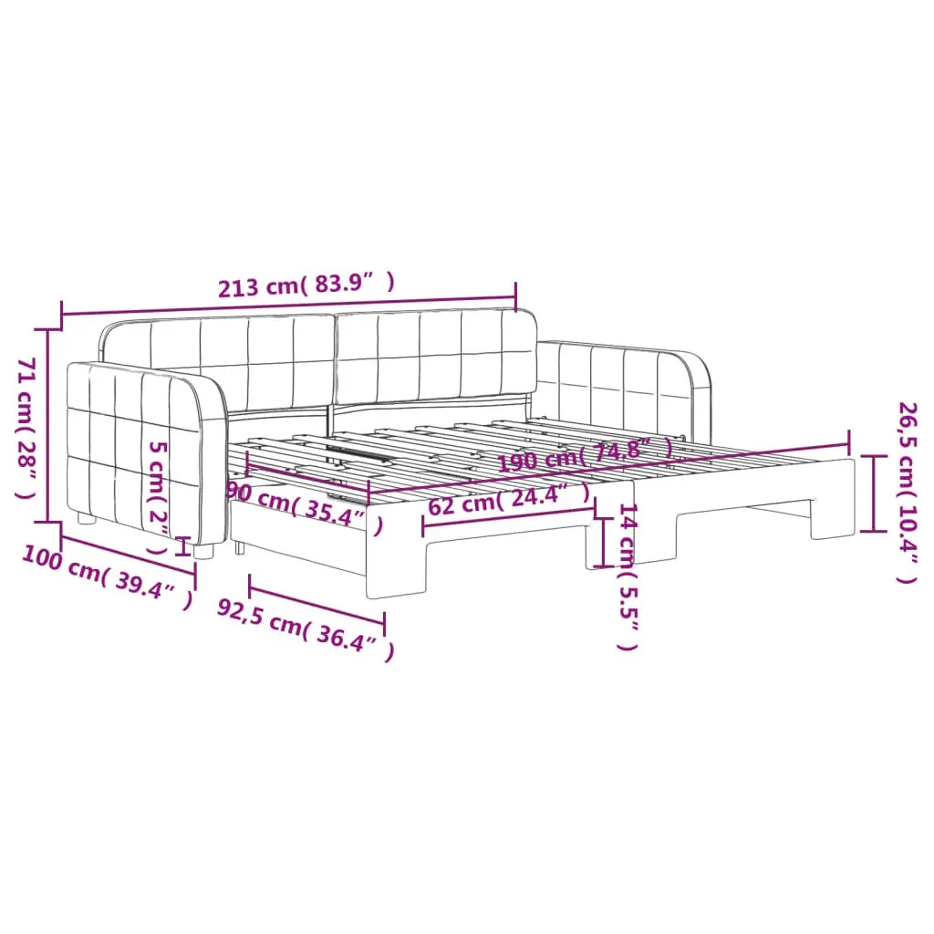 Daybed with Trundle Sofa Bed Grey 90x190 cm Space-Saving Guest Bedroom Furniture