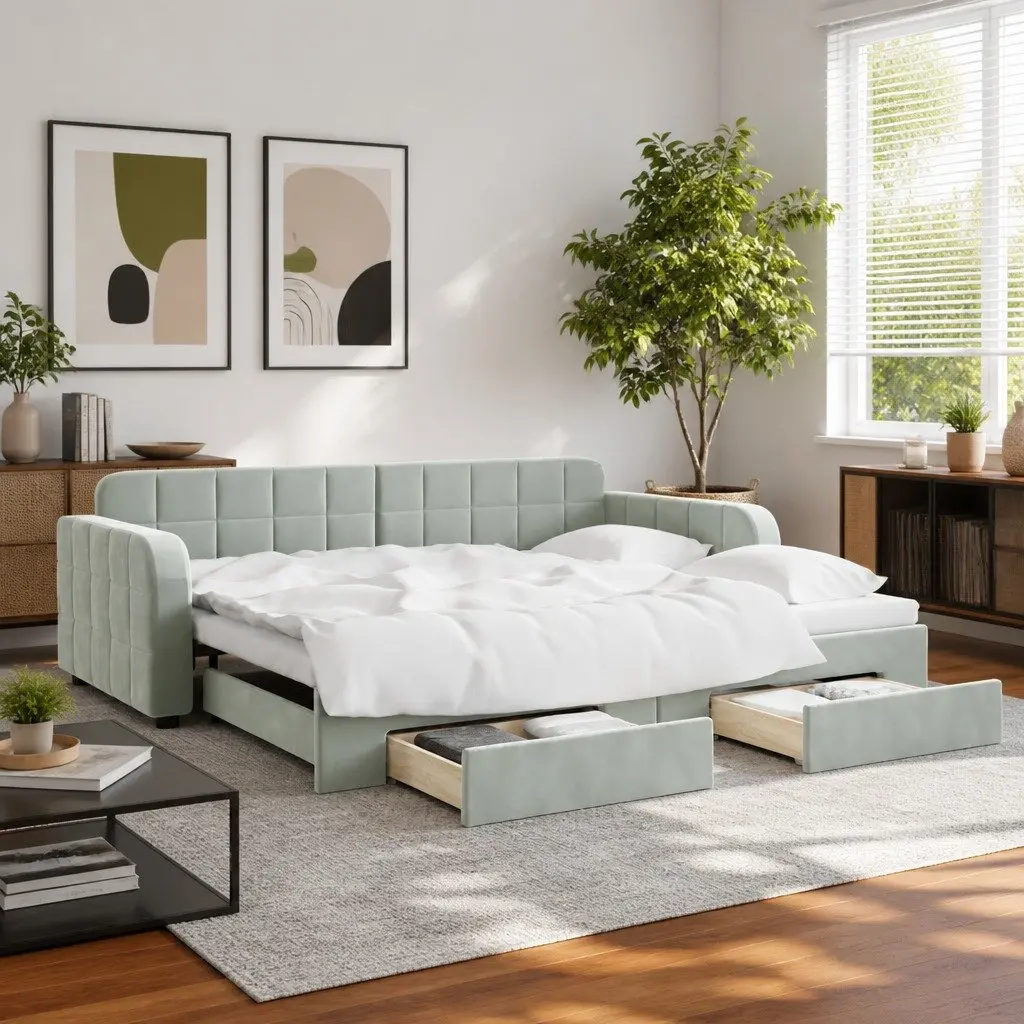 Sofa Bed Daybed with Storage Drawers and Trundle Grey 90x190cm
