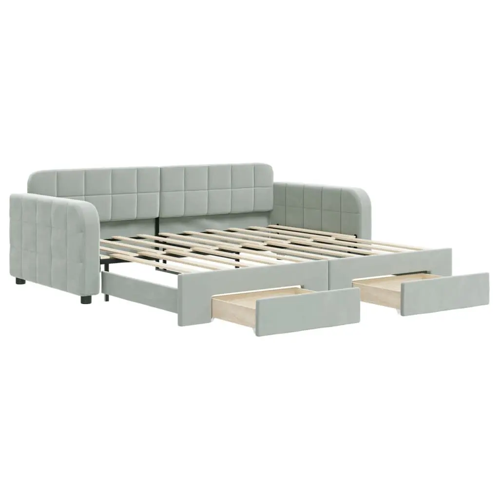 Sofa Bed Daybed with Storage Drawers and Trundle Grey 90x190cm