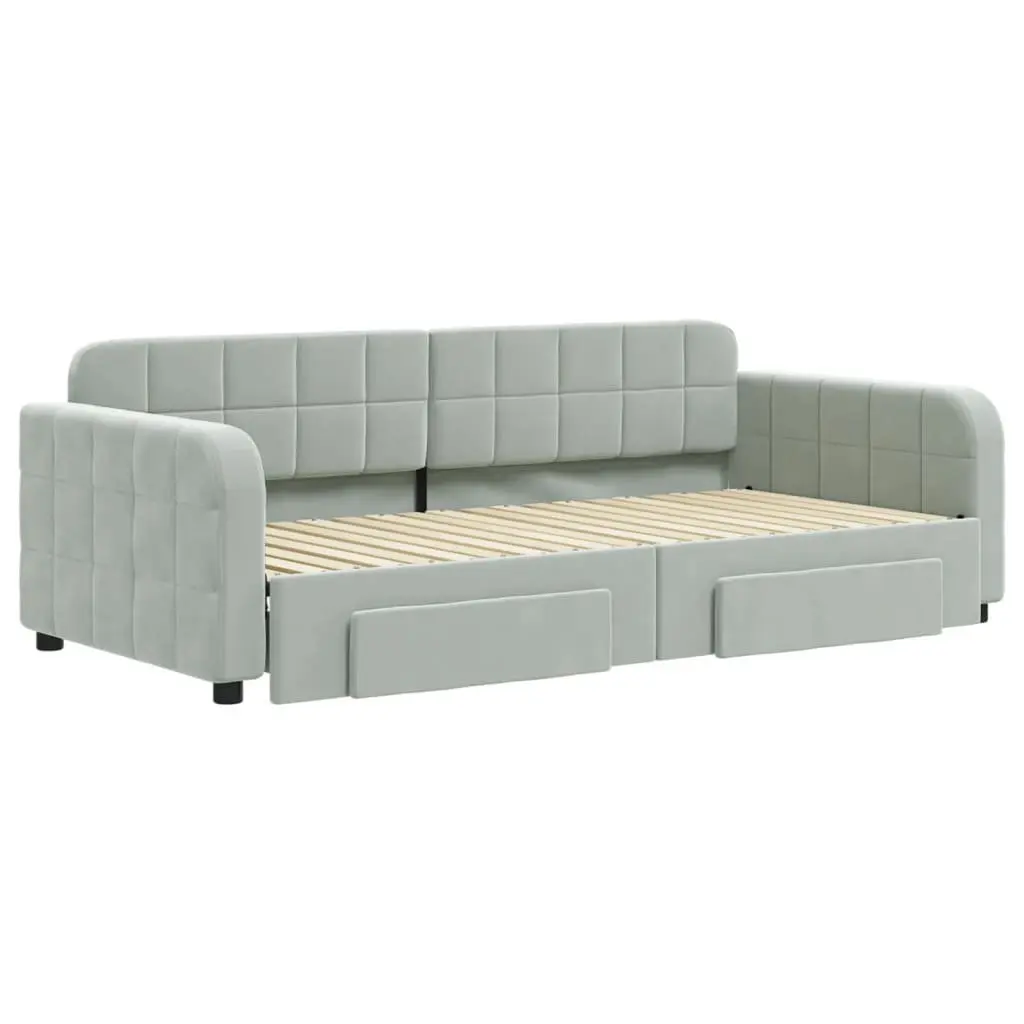 Sofa Bed Daybed with Storage Drawers and Trundle Grey 90x190cm
