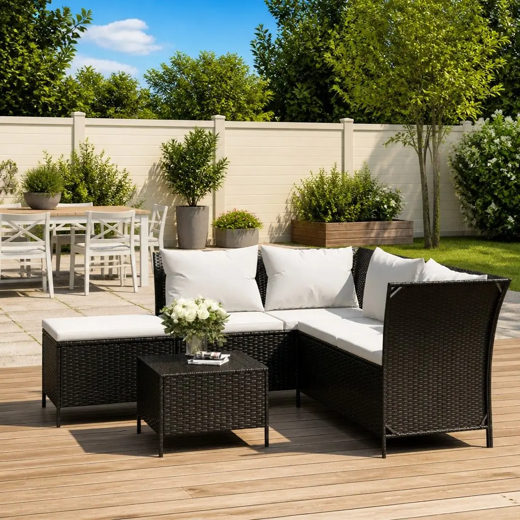 4 Piece Garden Lounge Set Outdoor Furniture Poly Rattan Black