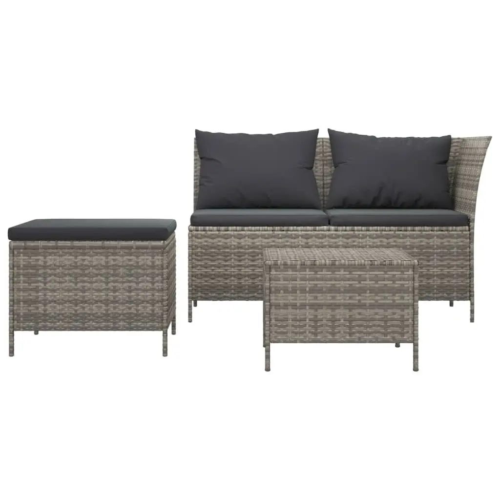 Garden Lounge Set 3 Piece Grey Poly Rattan Outdoor Furniture with Cushions