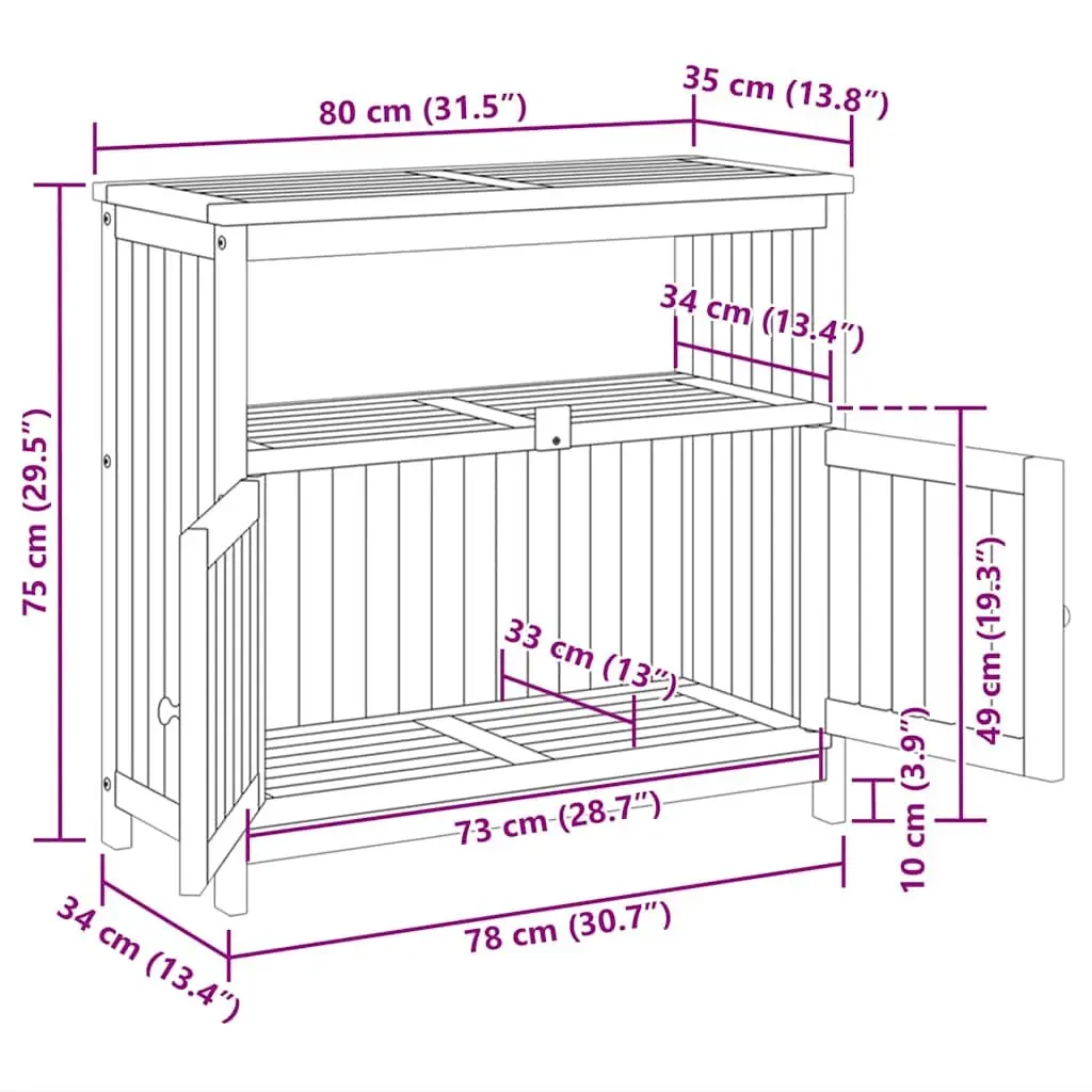 Garden Console Table Solid Acacia Wood 80x35x75cm Outdoor Storage Furniture