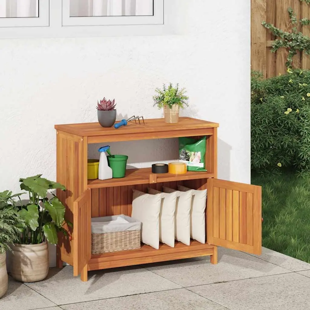 Garden Console Table Solid Acacia Wood 80x35x75cm Outdoor Storage Furniture