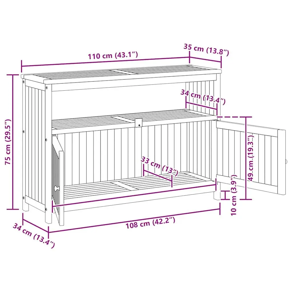 Garden Console Table 110x35x75cm Outdoor Storage Furniture Solid Wood Acacia