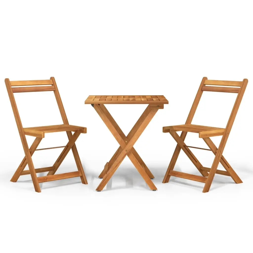 Folding Bistro Set Solid Acacia Wood 3 Piece Outdoor Garden Dining Furniture