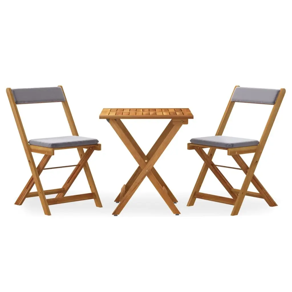 3 Piece Folding Bistro Set Solid Acacia Wood with Cushions Outdoor Garden Dining Furniture