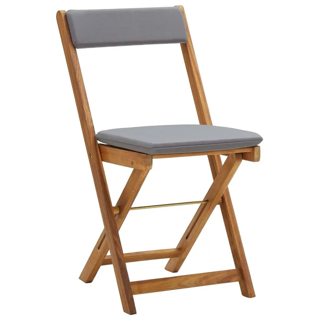 3 Piece Folding Bistro Set Solid Acacia Wood with Cushions Outdoor Garden Dining Furniture
