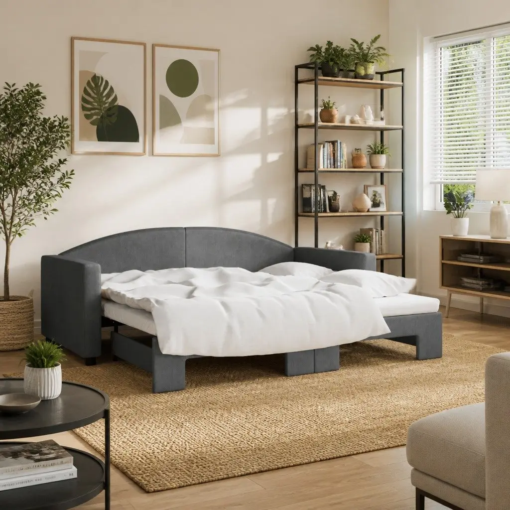 Daybed with Trundle Sofa Bed Grey 90x190 cm Modern Living Room Furniture
