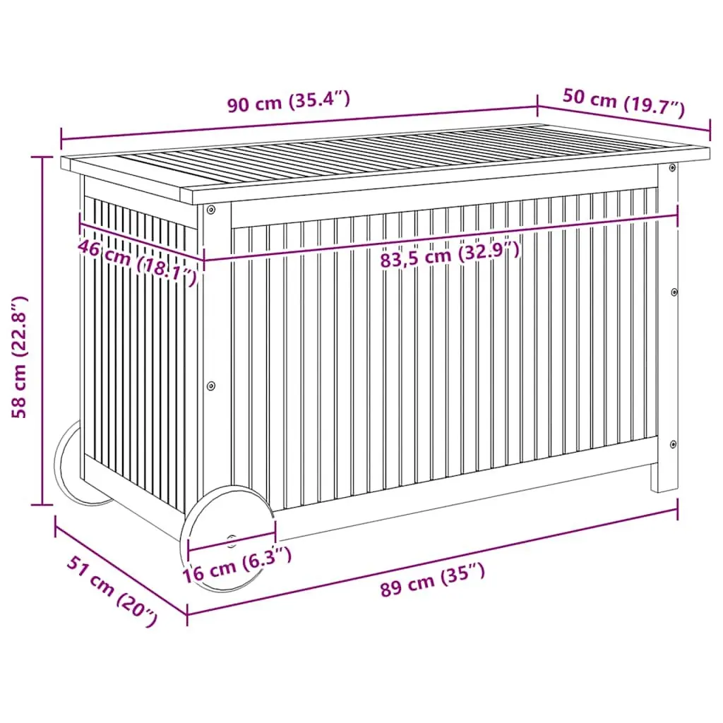 Garden Storage Box Wheels 90x50x58 cm Outdoor Wooden Furniture Deck Patio Acacia
