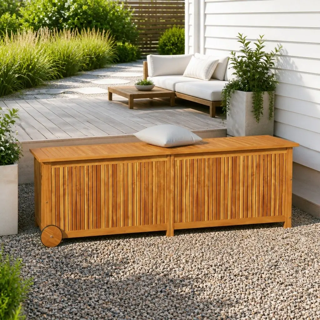 Garden Storage Box Solid Wood Brown with Wheels 150x50x58cm