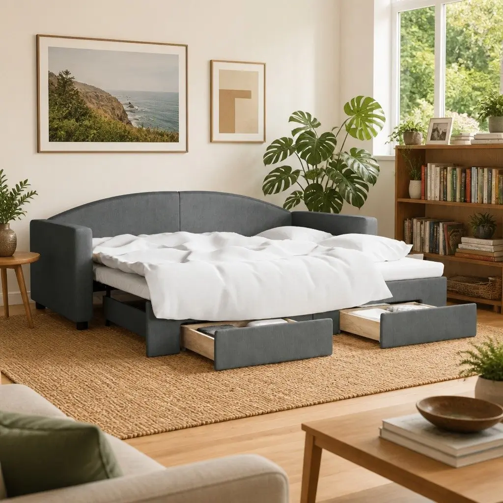 Daybed with Trundle and Storage Drawers Grey