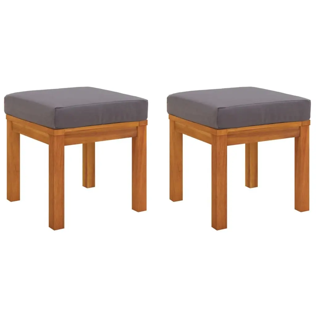 Garden Stools with Cushions Solid Wood Acacia Grey 2 Piece