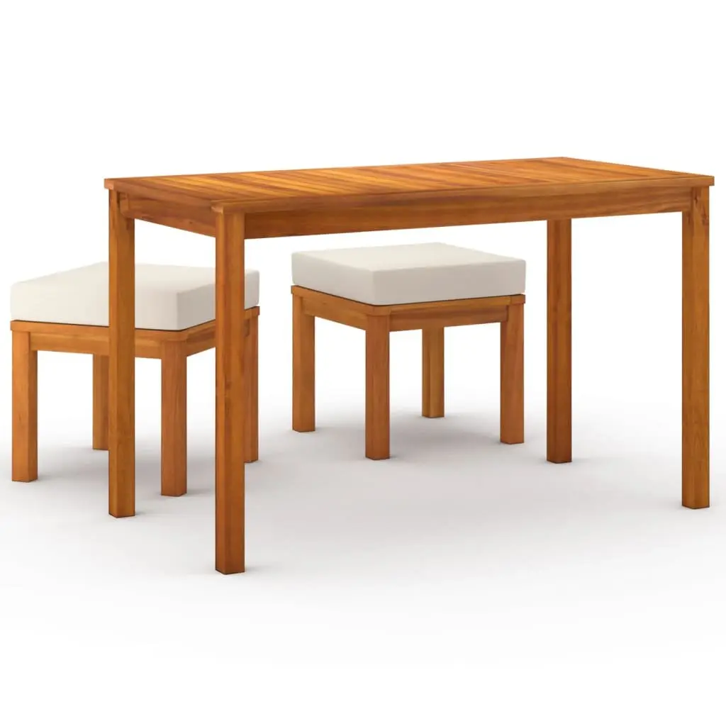 Outdoor Dining Set 3 Piece Patio Garden Furniture Wooden Table Chairs Cushions