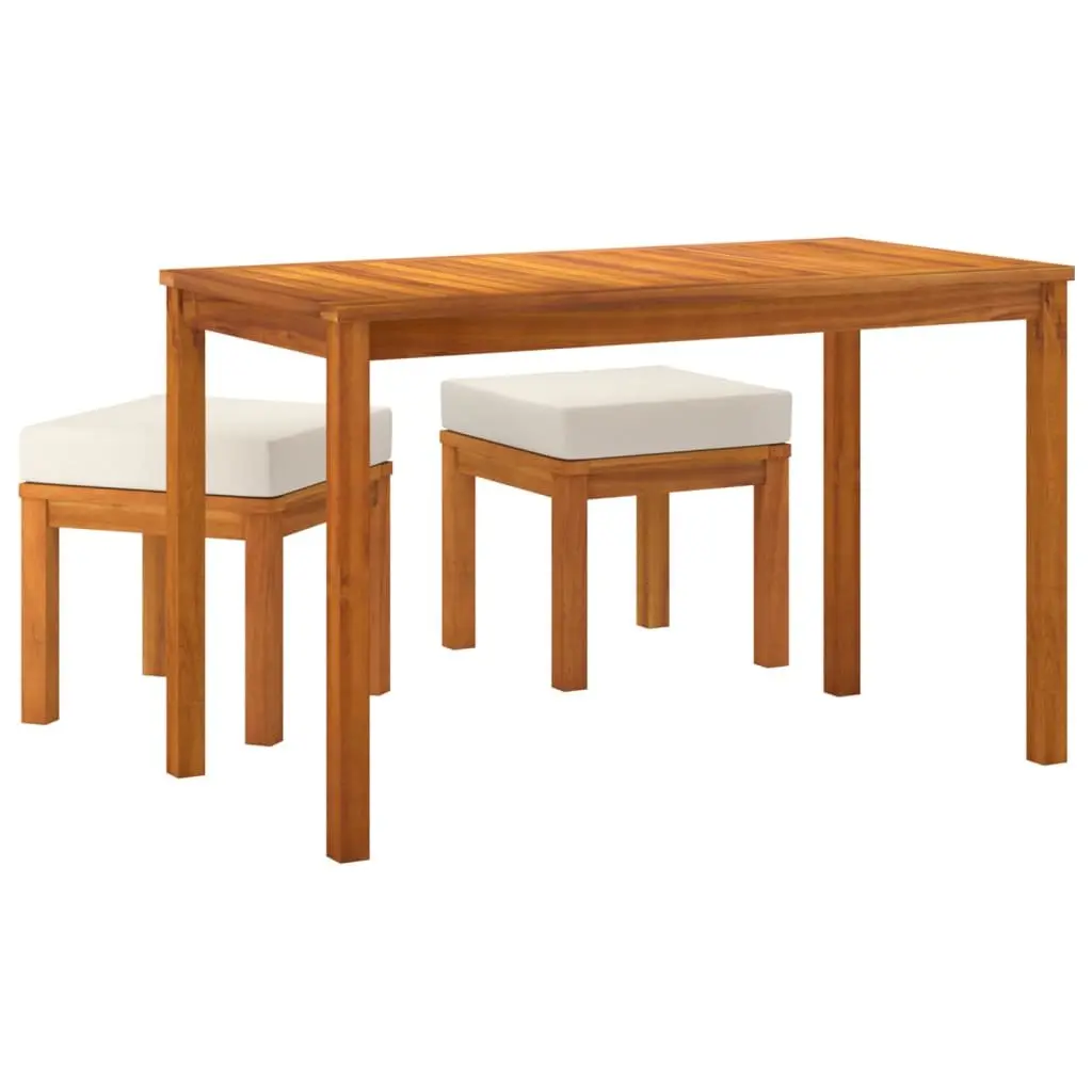Outdoor Dining Set 3 Piece Patio Garden Furniture Wooden Table Chairs Cushions