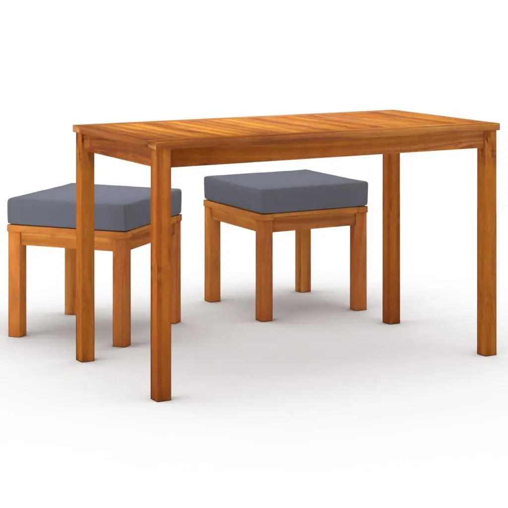Outdoor Dining Set Acacia Wood Cushioned 3 Piece Grey