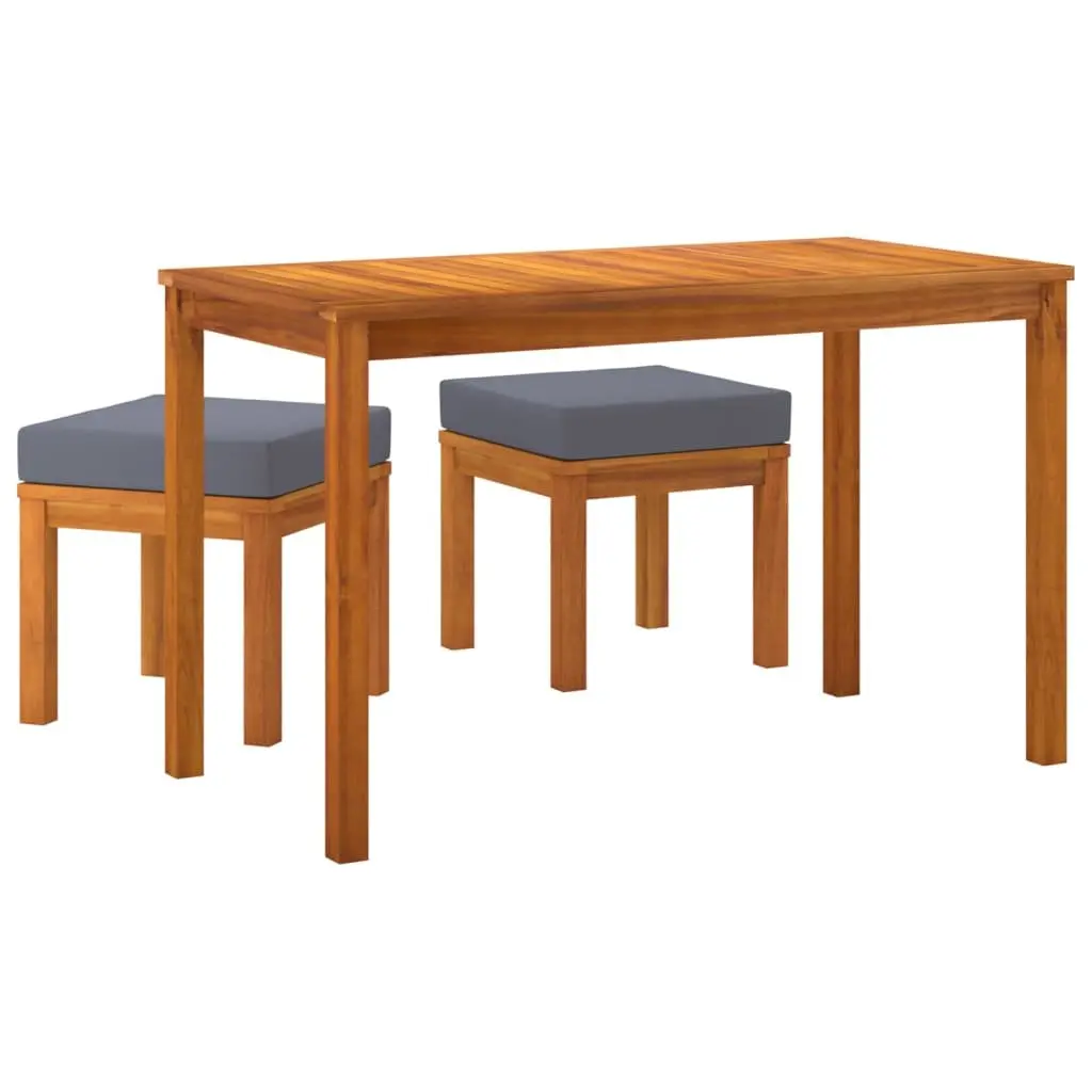 Outdoor Dining Set Acacia Wood Cushioned 3 Piece Grey