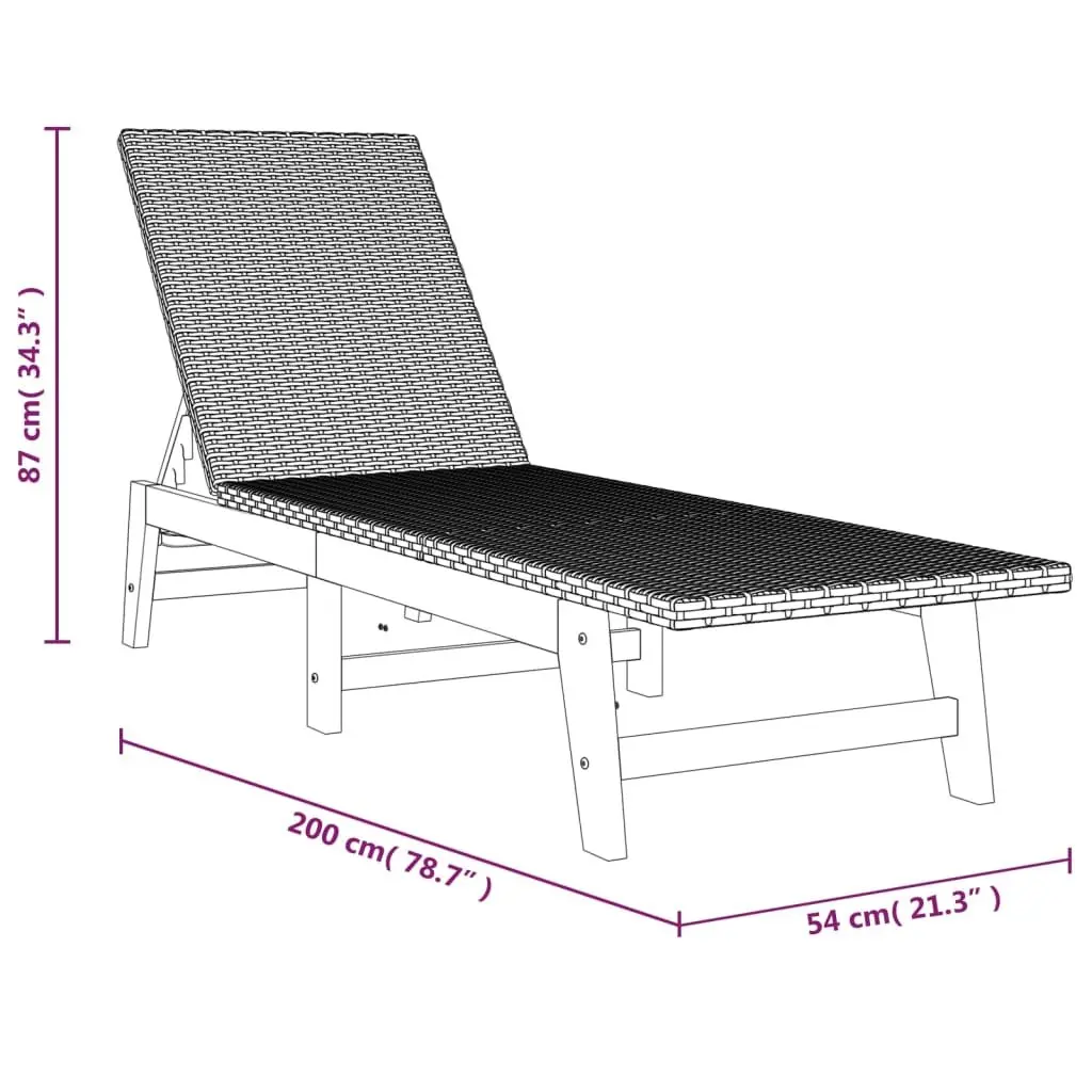 Sun Lounger Adjustable Backrest PE Rattan Solid Wood Acacia with Cushion