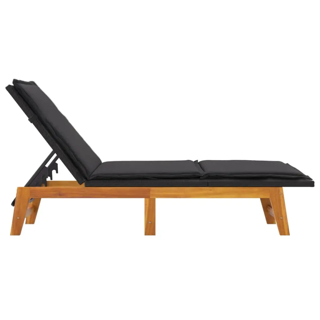 Sun Lounger Adjustable Backrest PE Rattan Solid Wood Acacia with Cushion