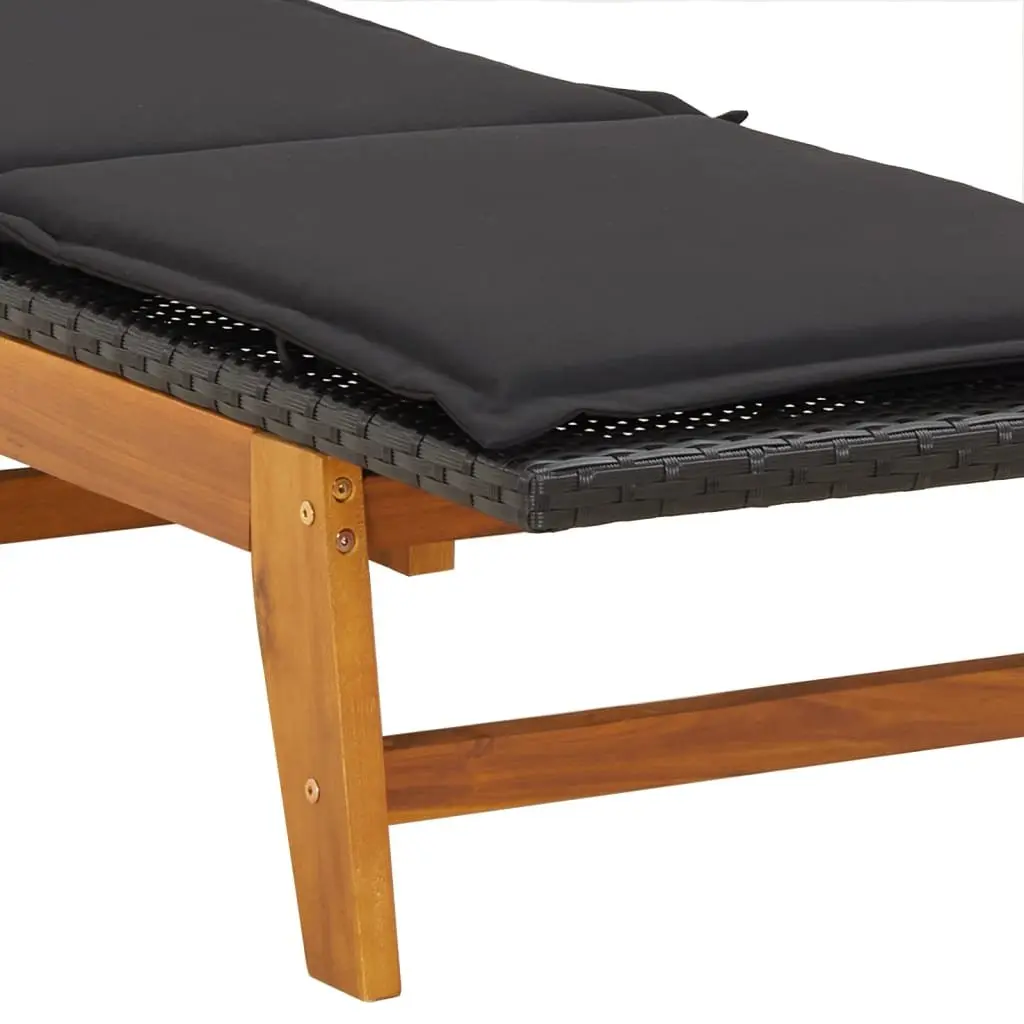 Sun Lounger Adjustable Backrest PE Rattan Solid Wood Acacia with Cushion