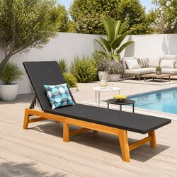 Sun Lounger Black Reclining Chair Garden Patio Pool Lounger Adjustable Backrest
