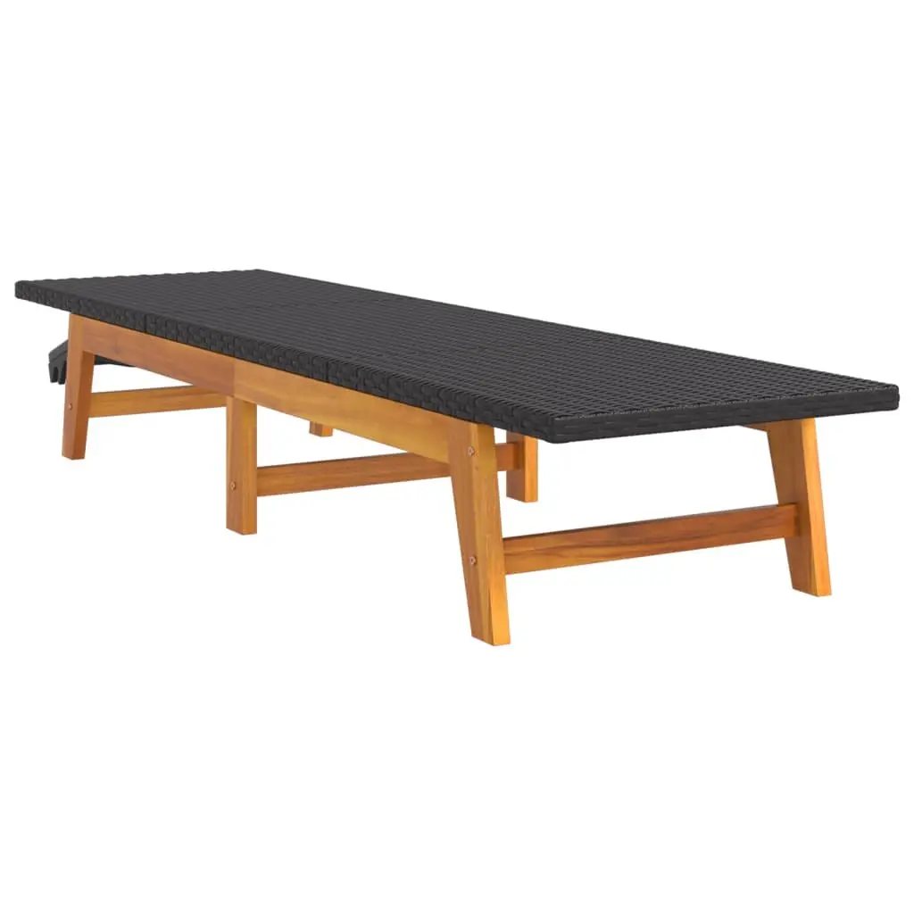 Sun Lounger with Integrated Side Table Adjustable Backrest Black