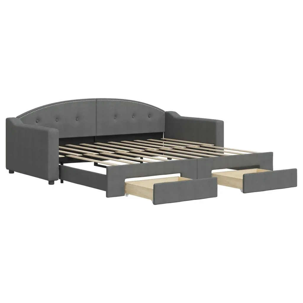 Daybed with Trundle and Storage Drawers Grey 90x190 cm