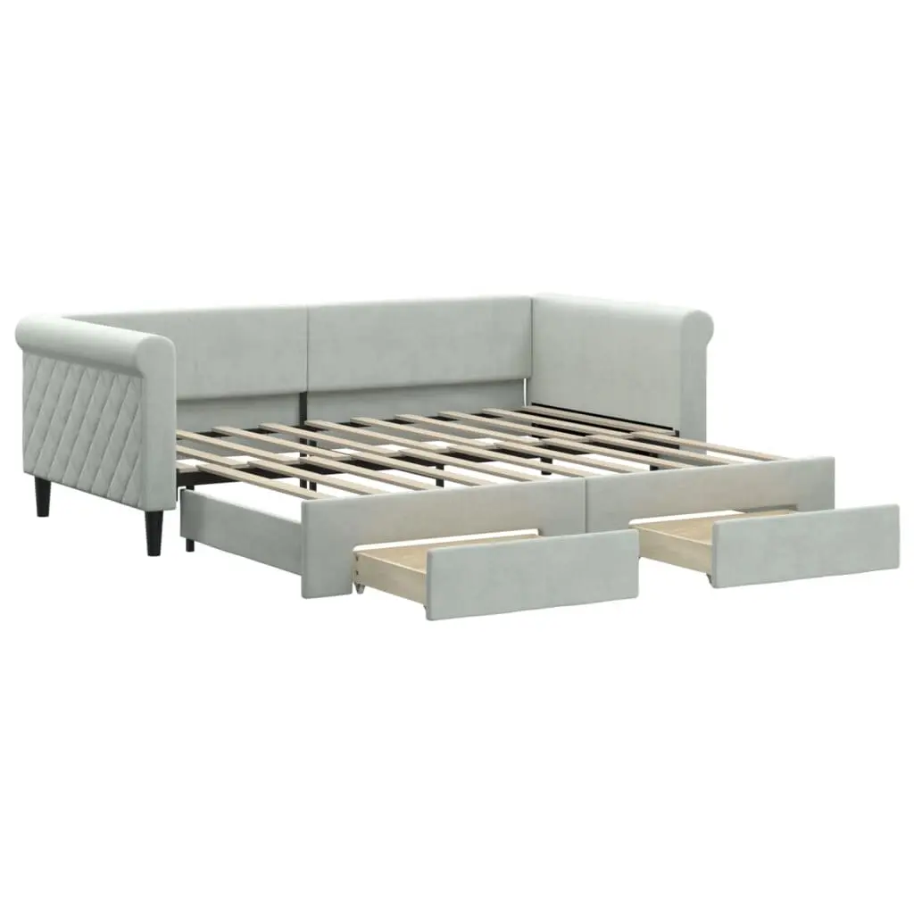 Daybed with Trundle and Storage Drawers Grey 90x190 cm Sofa Bed Frame