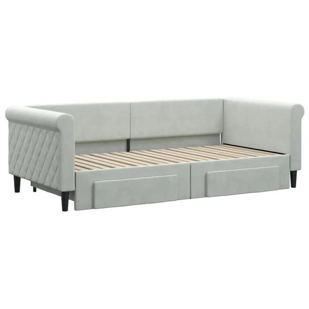 Daybed with Trundle and Storage Drawers Grey 90x190 cm Sofa Bed Frame