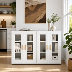 Wall Mounted Storage Cabinets 2 pcs White Glass Door Hanging Organiser