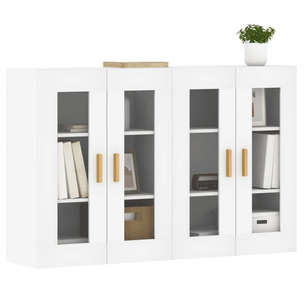 Wall Mounted Storage Cabinets 2 pcs White Glass Door Hanging Organiser