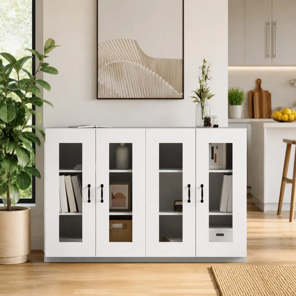 Wall Mounted Storage Cabinets Glass Door White 2 Piece