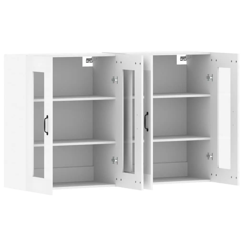 Wall Mounted Storage Cabinets Glass Door White 2 Piece