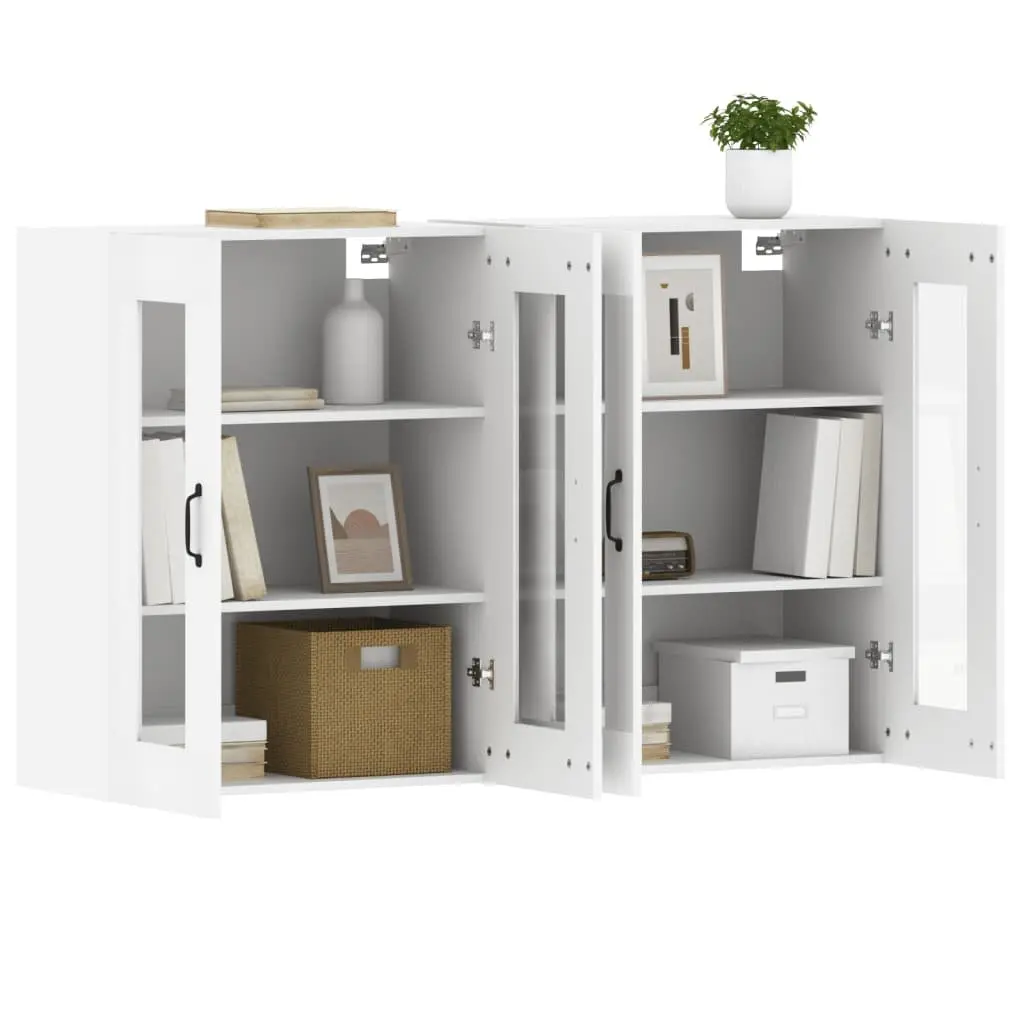 Wall Mounted Storage Cabinets Glass Door White 2 Piece