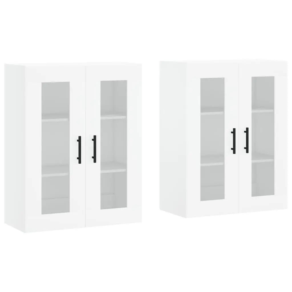 Wall Mounted Storage Cabinets White Glass Door 2 Piece