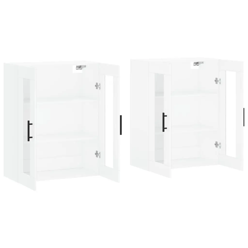 Wall Mounted Storage Cabinets White Glass Door 2 Piece