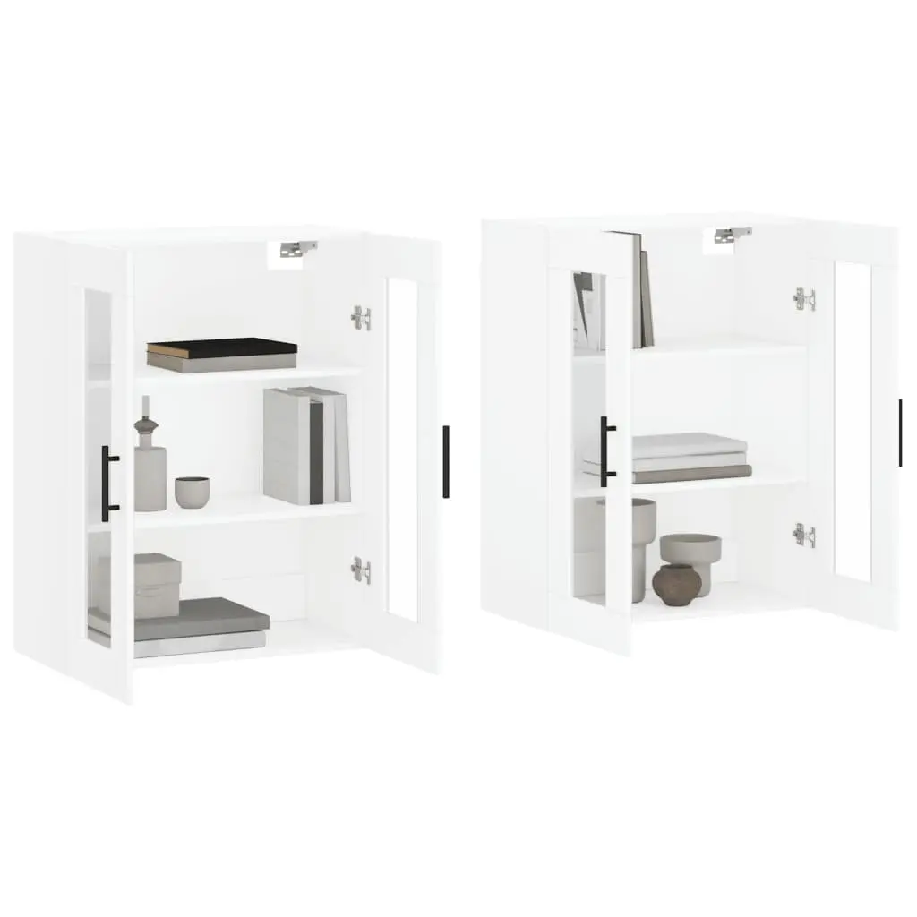 Wall Mounted Storage Cabinets White Glass Door 2 Piece