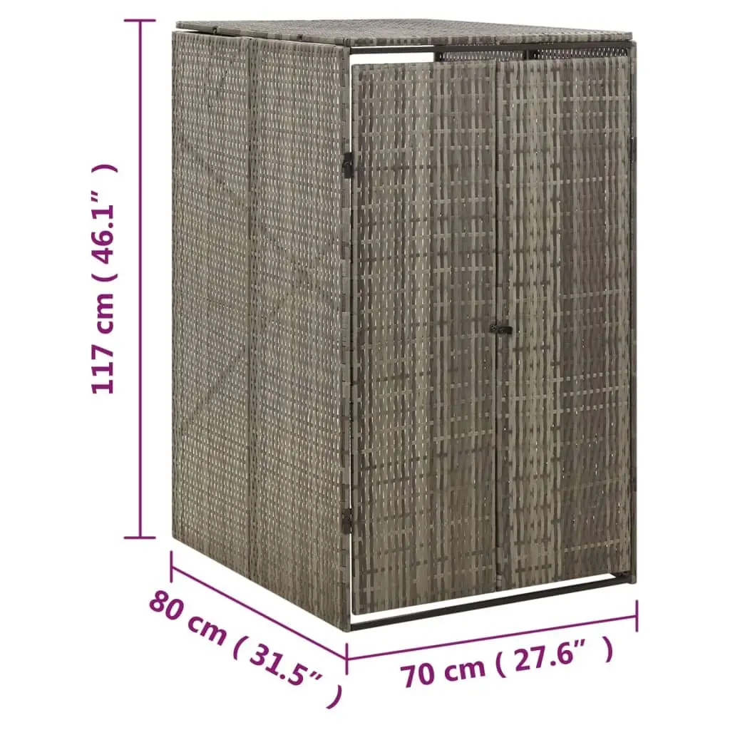 Single Wheelie Bin Shed Garden Storage Grey 70x80x117cm Outdoor Rattan Enclosure