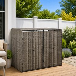Double Wheelie Bin Shed Garden Waste Container Enclosure Grey Outdoor Storage