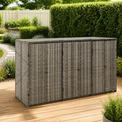 Grey Garden Waste Container - Triple Wheelie Bin Shed