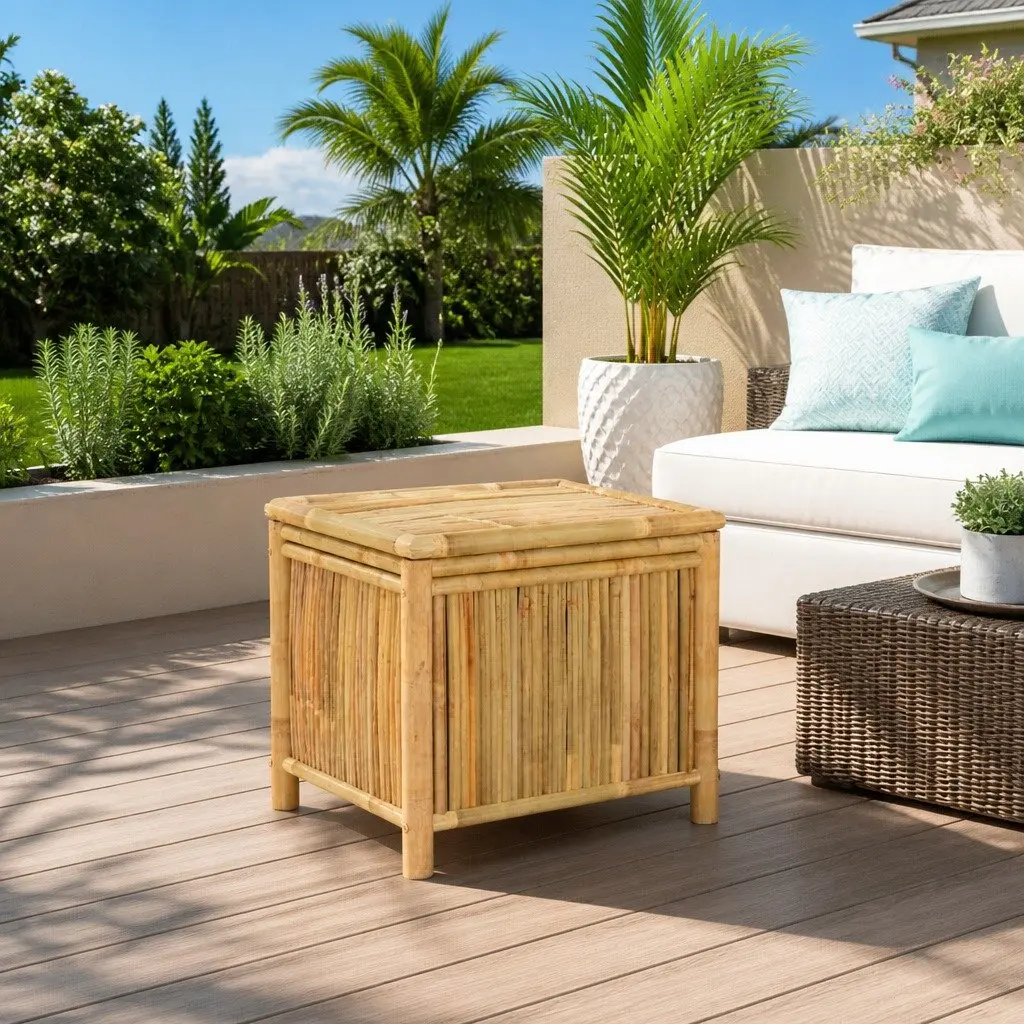 Bamboo Storage Box Outdoor Garden Chest Bench Brown 60x52x55cm