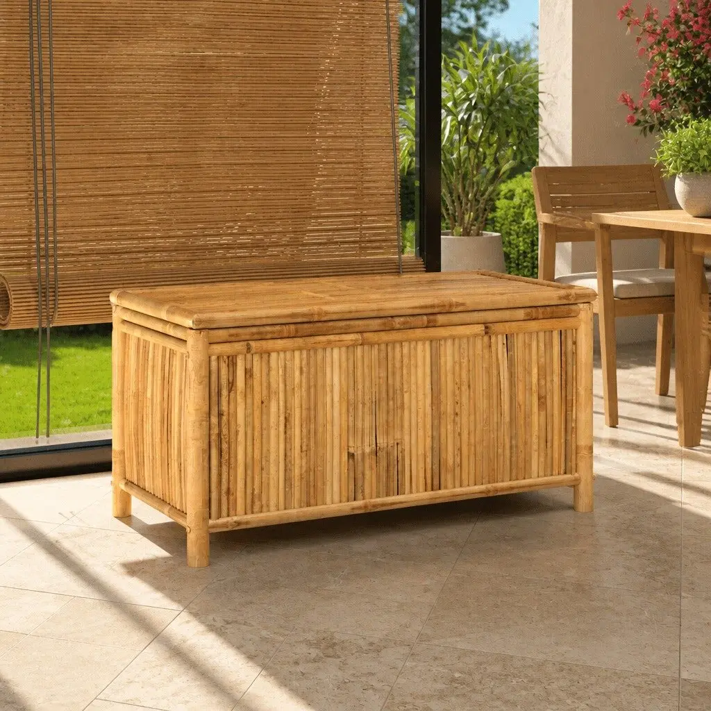 Garden Storage Box 110x52x55cm Bamboo Outdoor Bench Chest Deck Tool