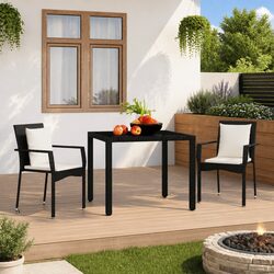Outdoor Garden Chairs with Cushions Set 2 pcs Poly Rattan Black Seating