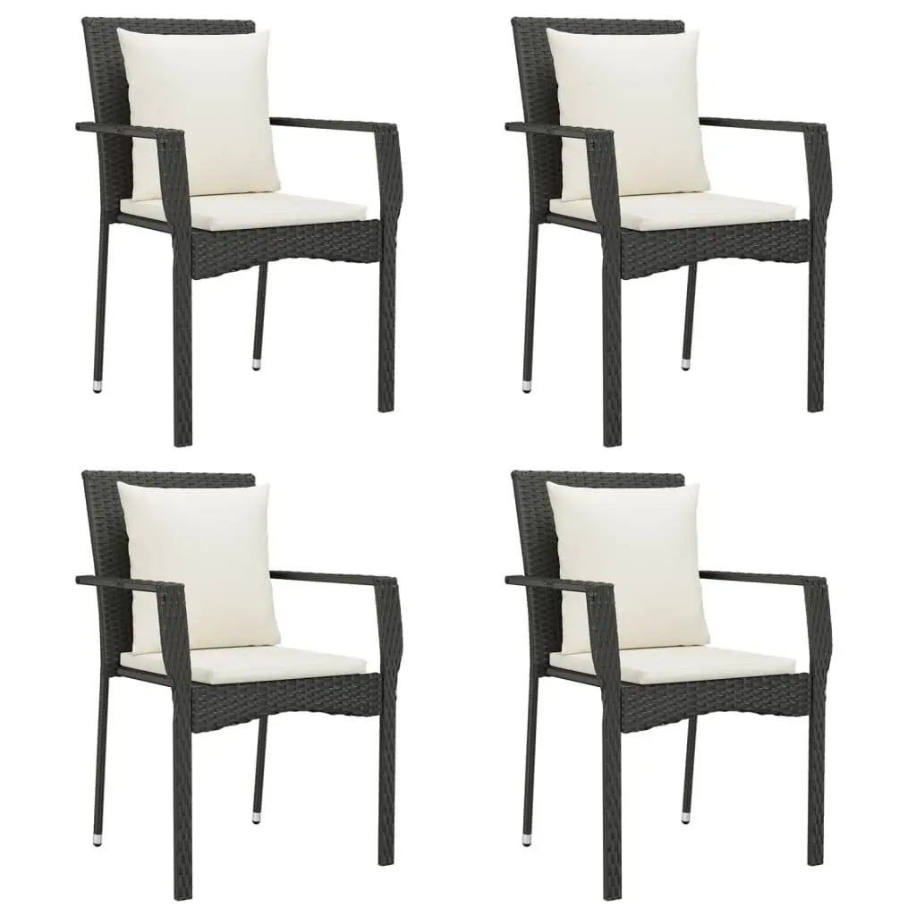 Outdoor Patio Chairs Set 4 Cushioned Black Poly Rattan Weather Resistant
