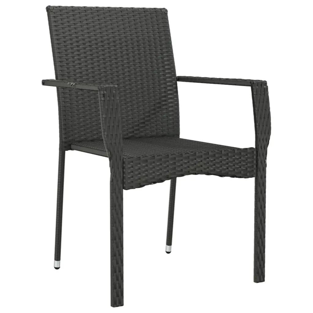Outdoor Patio Chairs Set 4 Cushioned Black Poly Rattan Weather Resistant