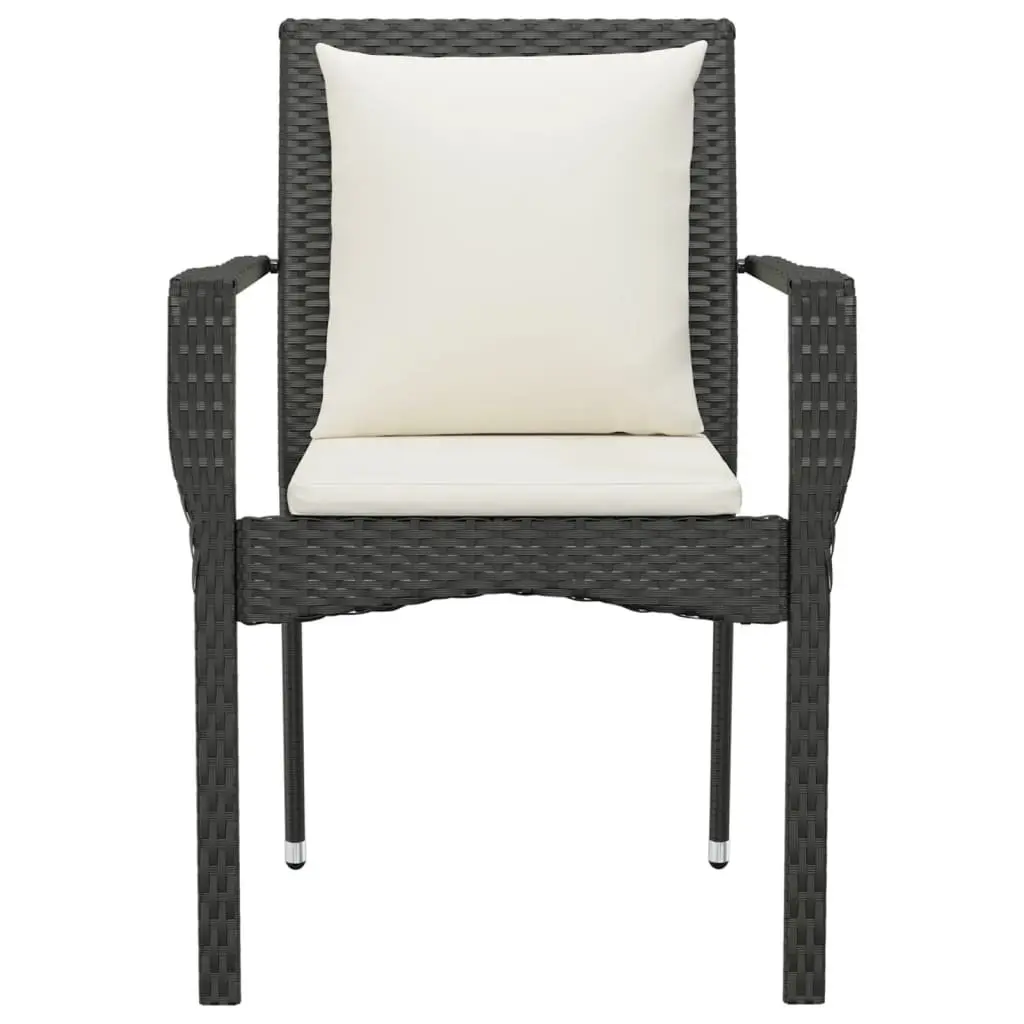 Outdoor Patio Chairs Set 4 Cushioned Black Poly Rattan Weather Resistant
