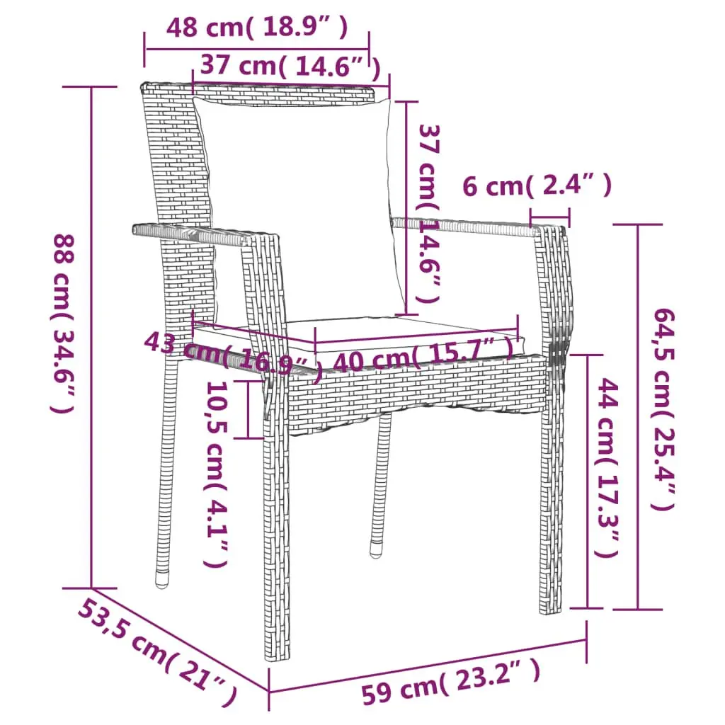 Outdoor Patio Chairs Set 4 Cushioned Black Poly Rattan Weather Resistant