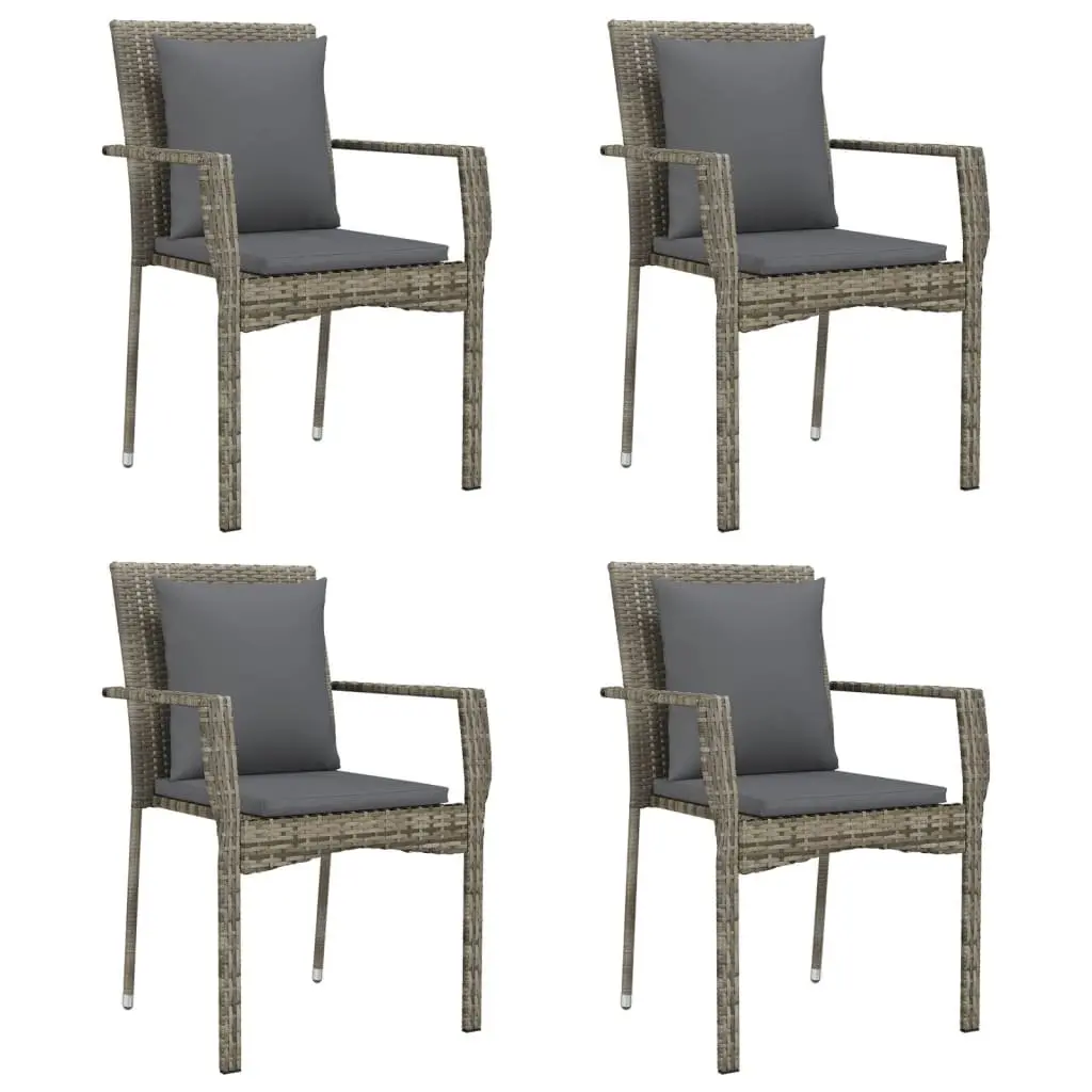 Outdoor Garden Chairs Set 4 Pieces Grey Poly Rattan with Cushions Patio Seating