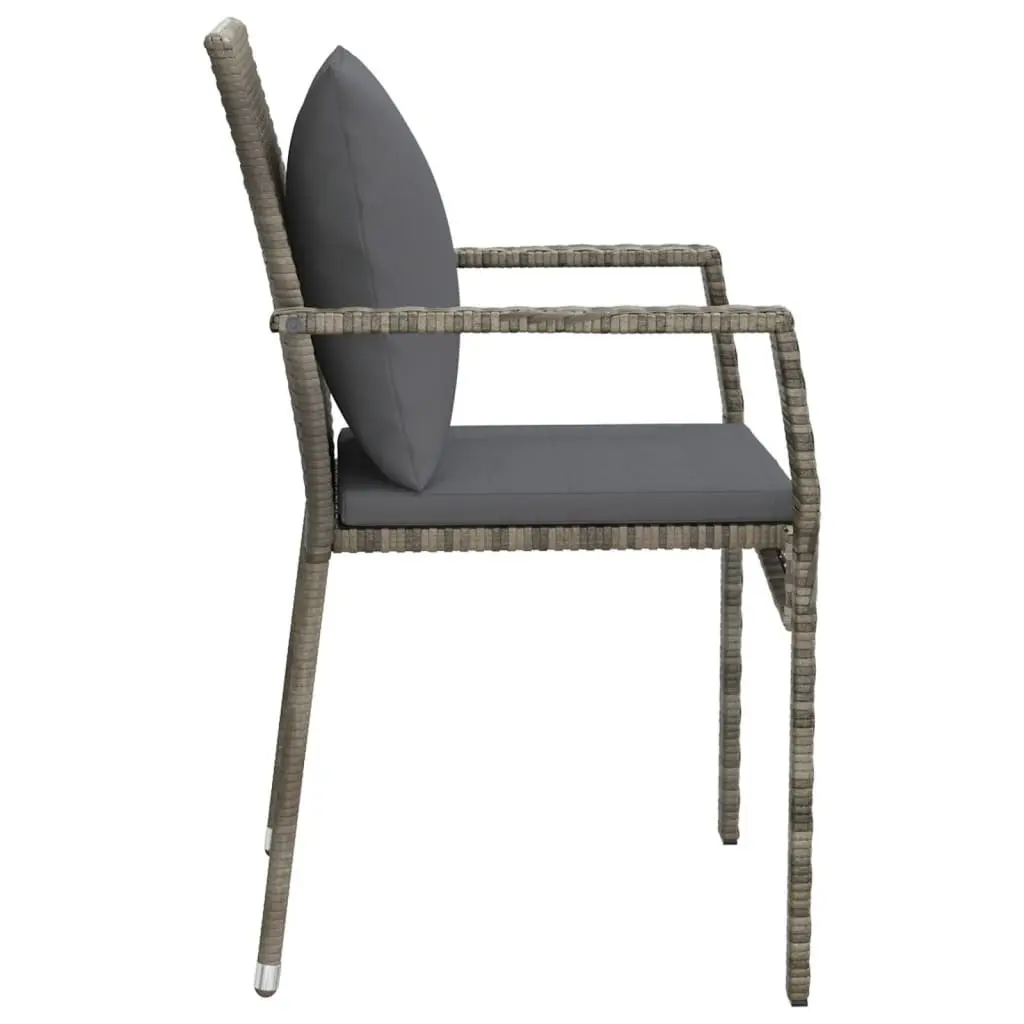 Outdoor Garden Chairs Set 4 Pieces Grey Poly Rattan with Cushions Patio Seating
